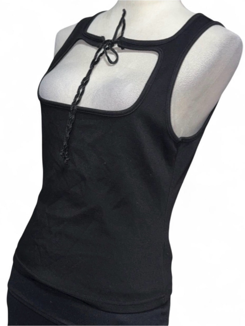 Edikted Black Square Cutout Tie-Front Tank Top